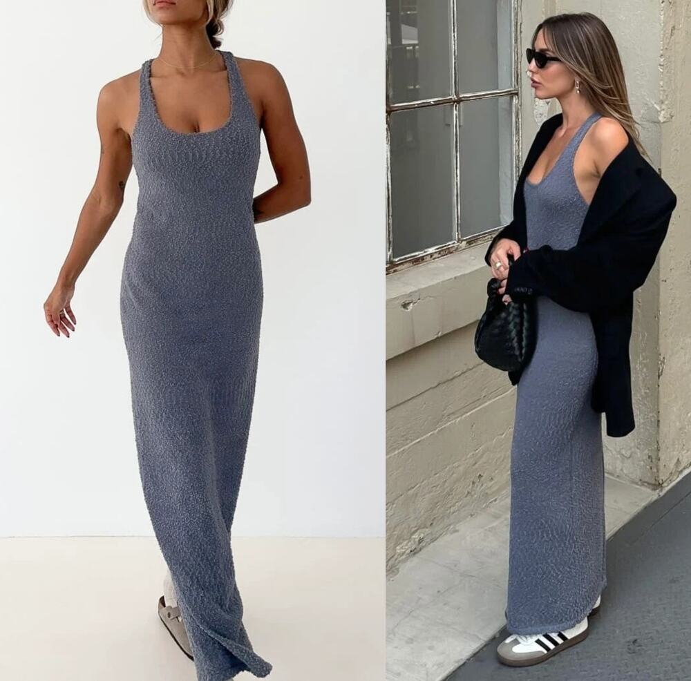NWT Rumored Denim Cloud Nine Dress Racerback Textured Maxi Tank Womens Size S